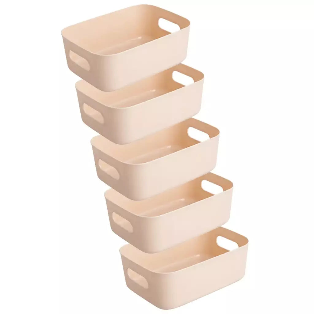 Conjunto de caixa de armazenamento empilhável de 5 peças, recipientes organizadores de plástico retangulares, duráveis, reutilizáveis, para cozinha, banheiro, itens essenciais para dormitório