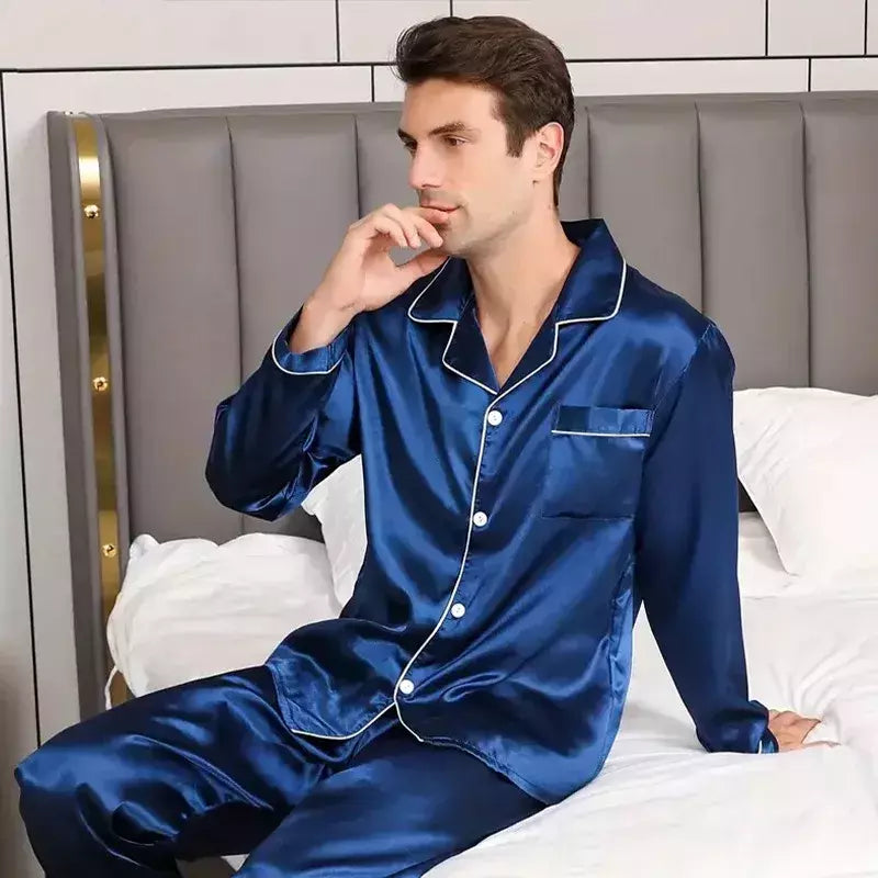 Conjunto de pijama com cardigã de manga comprida masculino, monocromático, lapela, casual, roupa de casa simples, pijamas, plus size, juventude, outono, inverno, 2 peças, conjunto