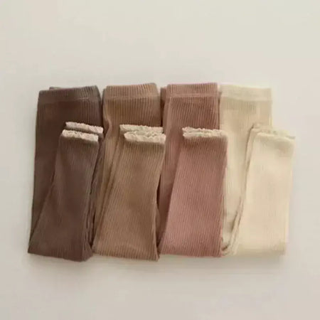 Outono novo bebê com nervuras rendas leggings menina da criança casual calças de algodão menino infantil sólido kintted calças criança calças de fundo