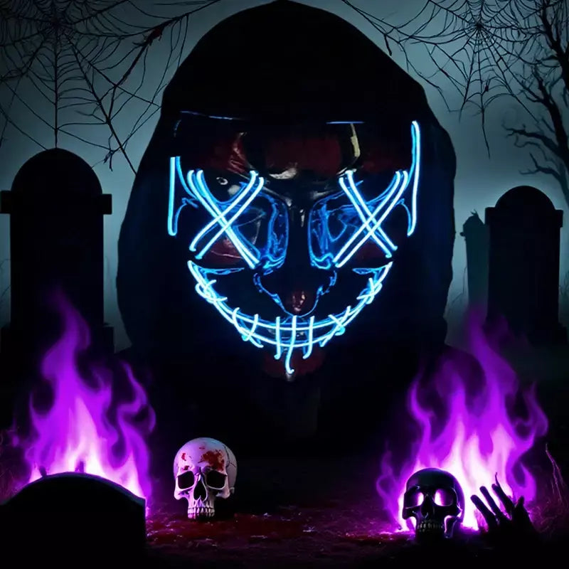Neon sem fio led máscara de purga brilho no escuro cosplay máscara de terror halloween masquerade festa máscaras brilhantes engraçado vestir-se
