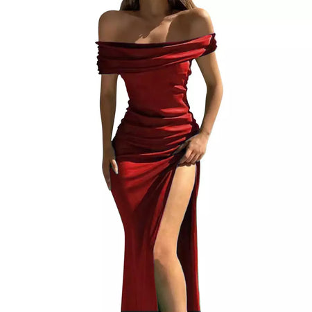 Elegante vestido de noite feminino, Monocromático, Ombro Fora, Sexy, Divisão para o Lado Alto, Luxo, Formal, Sexy, senhoras, Festa, Noite