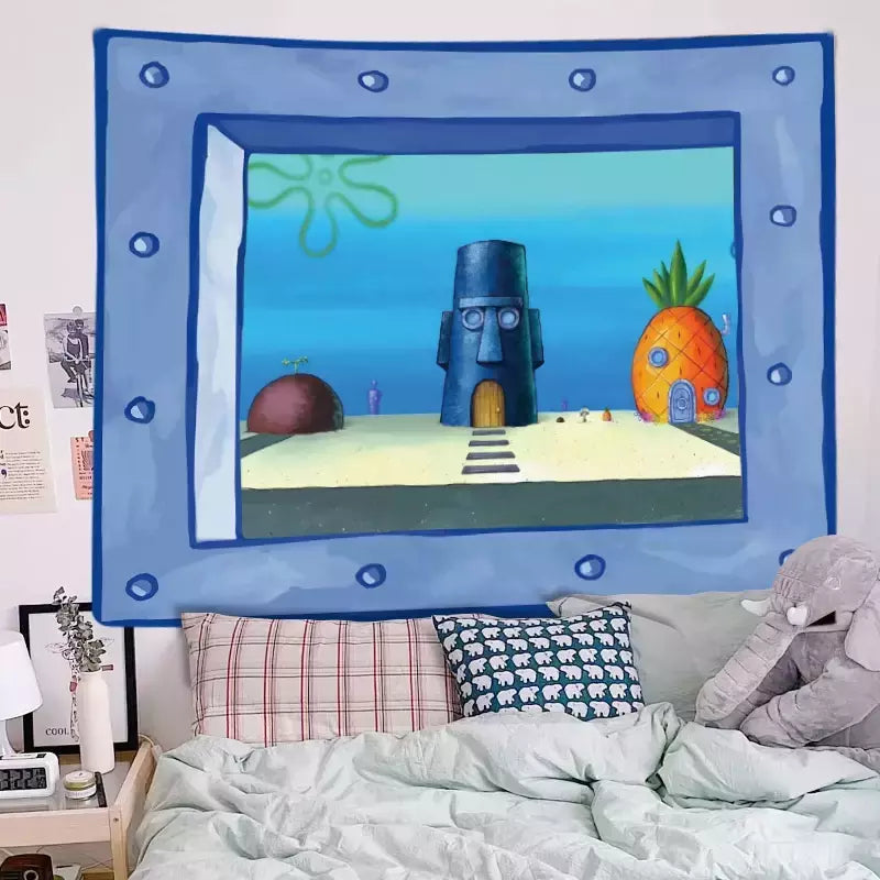 Lula Molusco Tentáculos Desenhos Animados Pano De Fundo, Tapeçaria Estética Quarto, Pendurado Na Parede, Decoração Do Quarto