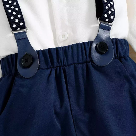 PatPat-Roupas de festa para bebês, gravata borboleta para cavalheiros, camisa de manga comprida, colete sólido com calças suspensoras, 3 peças