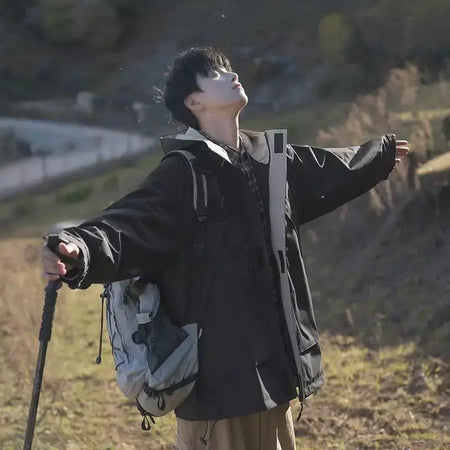 Jaqueta masculina vintage à prova de vento, jaqueta ao ar livre estilo montanha americana funcional casaco de trabalho primavera japão retrô streetwear
