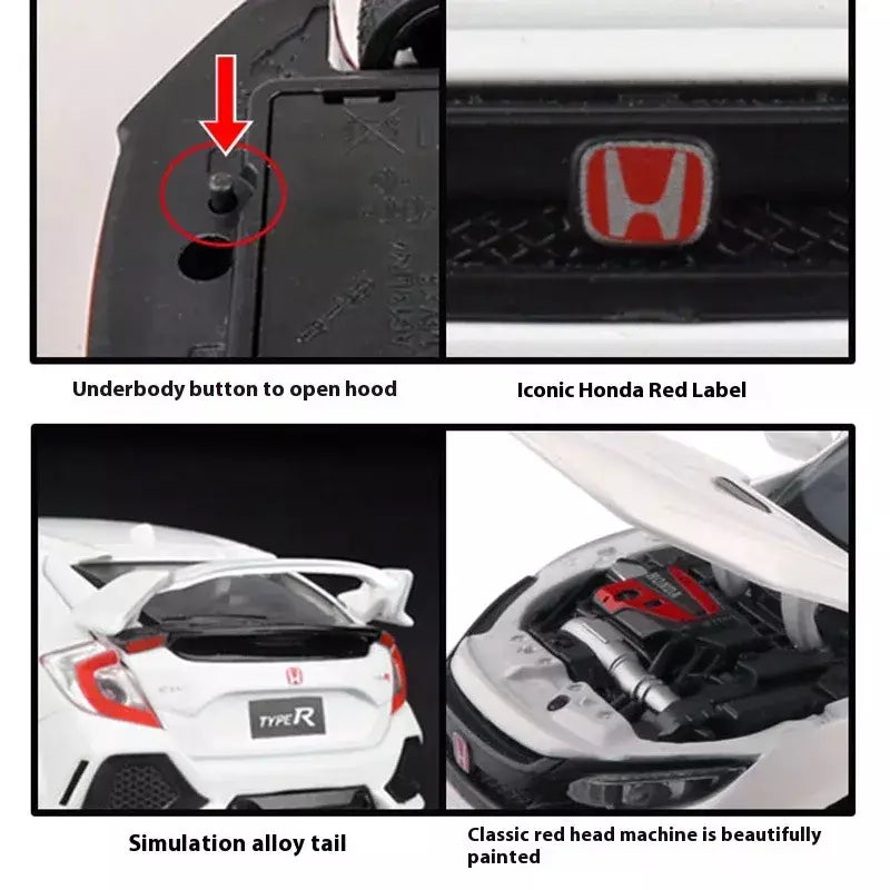 1:32 honda civic tipo-r liga carro esportivo diecast modelo de metal carro ornamentos de controle central modelo de carro em miniatura crianças brinquedos presente