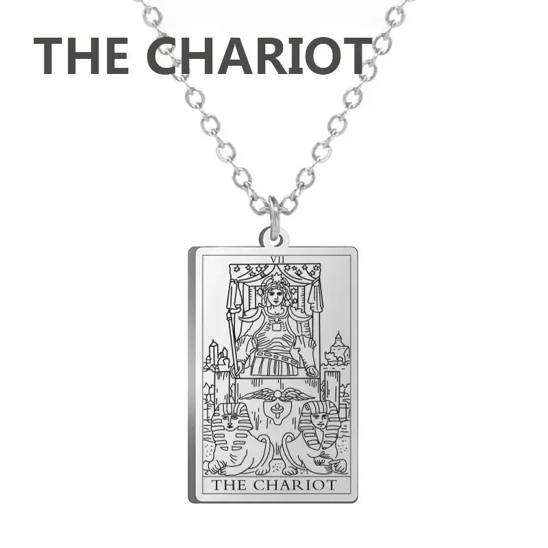 Dawapara cartas de tarô colar feminino colar de aço inoxidável riqueza amuleto clássico tarô grandes arcanos adivinhação charme jóias