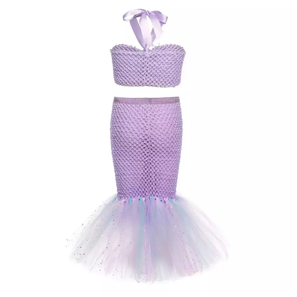 Meninas escala roxa princesa sereia ariel cosplay vestido de halloween vestido de festa de aniversário meninas verão praia vestido de férias