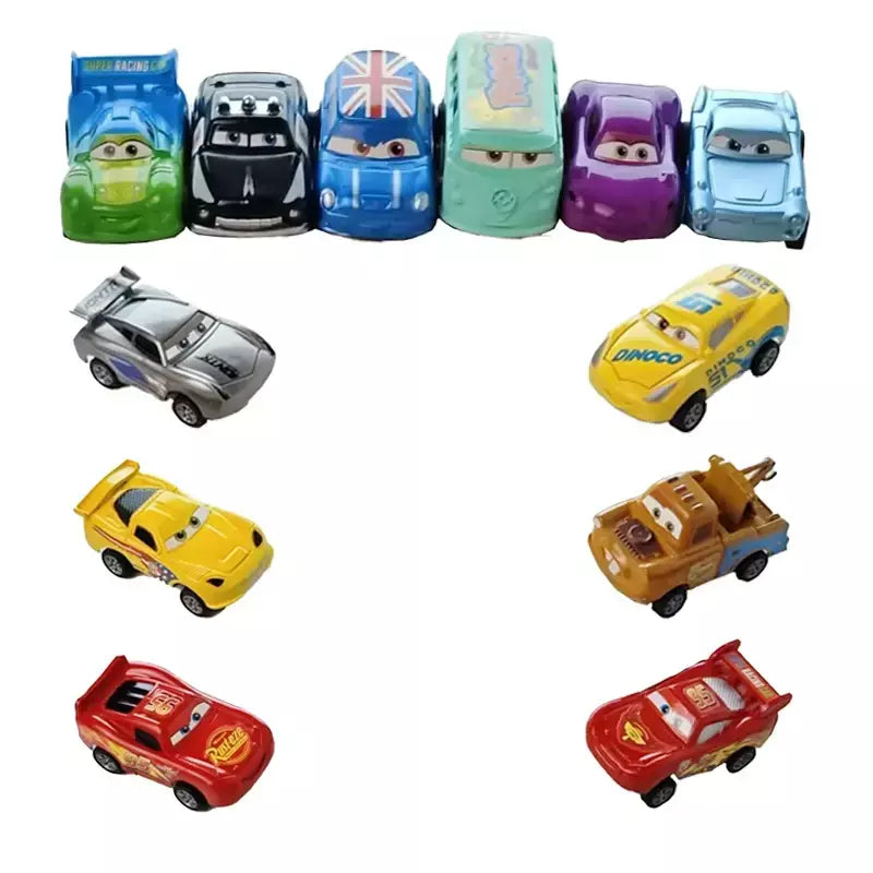 Mini 12 pçs disney pixar carros 3 pistão copo rebote carro coleção relâmpago mcqueen jackson tempestade pvc modelo de carro brinquedo para crianças