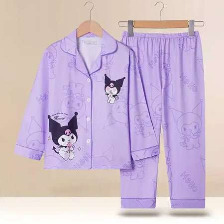 Sanrio Cinnamon Kuromi Pijama infantil, pijama solto, cardigã casual, manga longa, minha melodia, roupas de anime kawaii, gola aleta