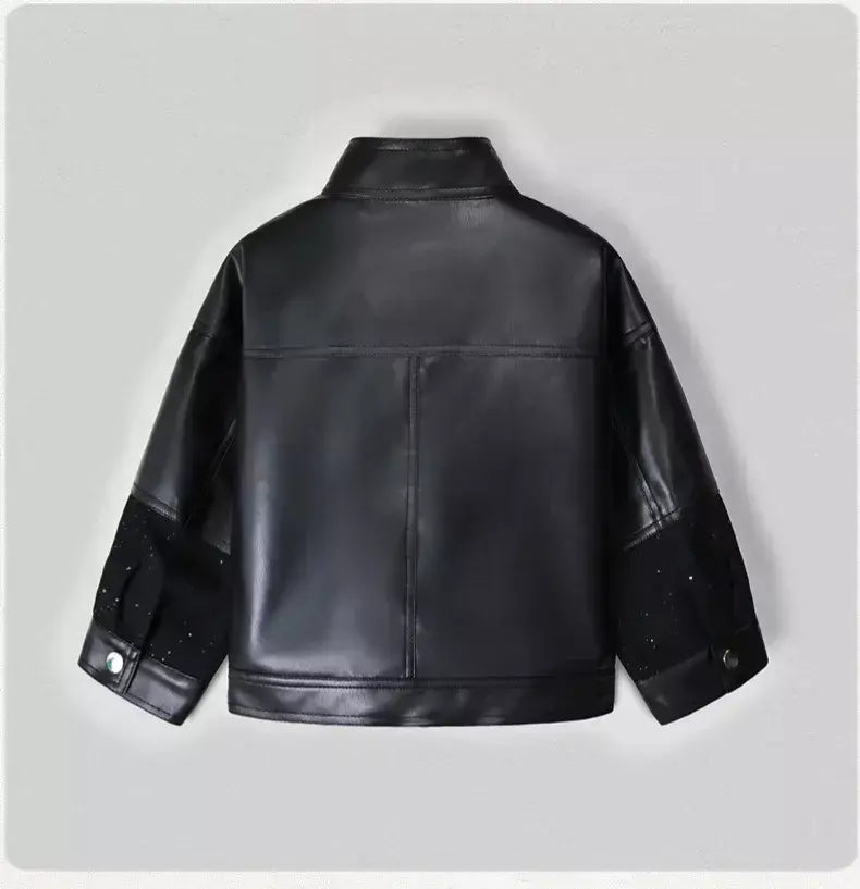 Crianças moda brilhante zíperes jaqueta de couro da motocicleta meninos casaco do plutônio meninas outerwear criança primavera outono roupas trajes festa