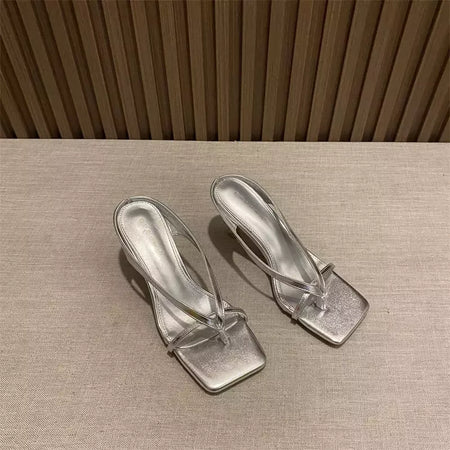 Chinelos femininos de salto alto, chinelo sexy, chinelo feminino, salto fino, nova moda, verão, 2024