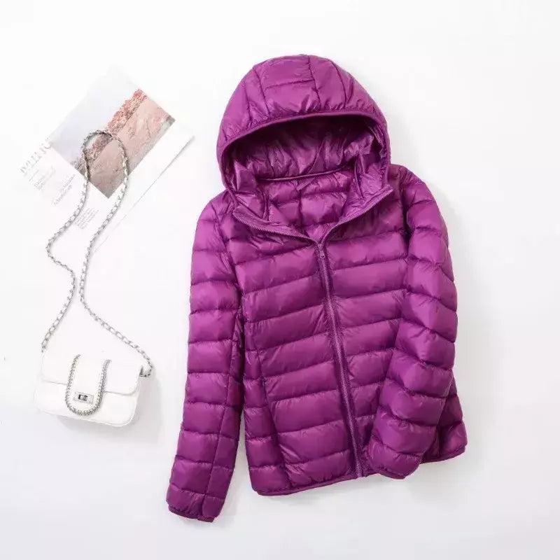 Casaco fino leve com capuz de pato para mulheres, casaco curto fino, streetwear quente, branco, plus size, casacos, outono, inverno, 2023