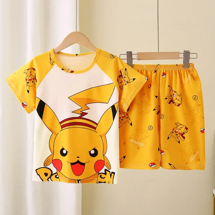 Novo verão crianças pijamas conjunto de 2 peças roupas de ar condicionado para meninos meninas bebê manga curta roupas para casa na moda