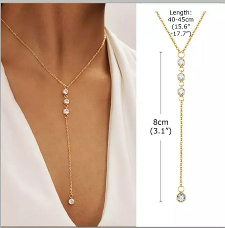 Colar lariat de aço inoxidável banhado a ouro, colar longo delicado colares laryered para mulheres meninas, pingente de gota em forma de y