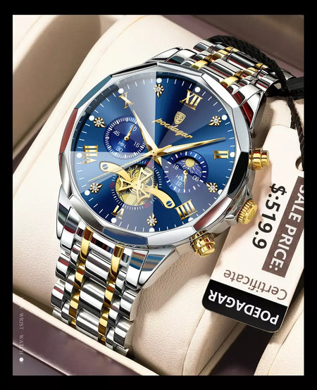 Poedagar luxo relógio masculino topo original à prova dwaterproof água luminosa cronógrafo homem relógio de pulso aço inoxidável quartzo relógios masculinos reloj