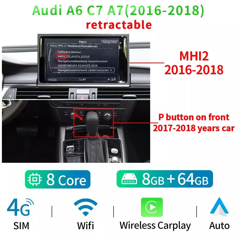 8 núcleos android 13 sistema multimídia estéreo do carro para audi a6 c7 a7 2012-2018 wifi 4g 8 + 128gb ram carplay ips tela de toque gps navi