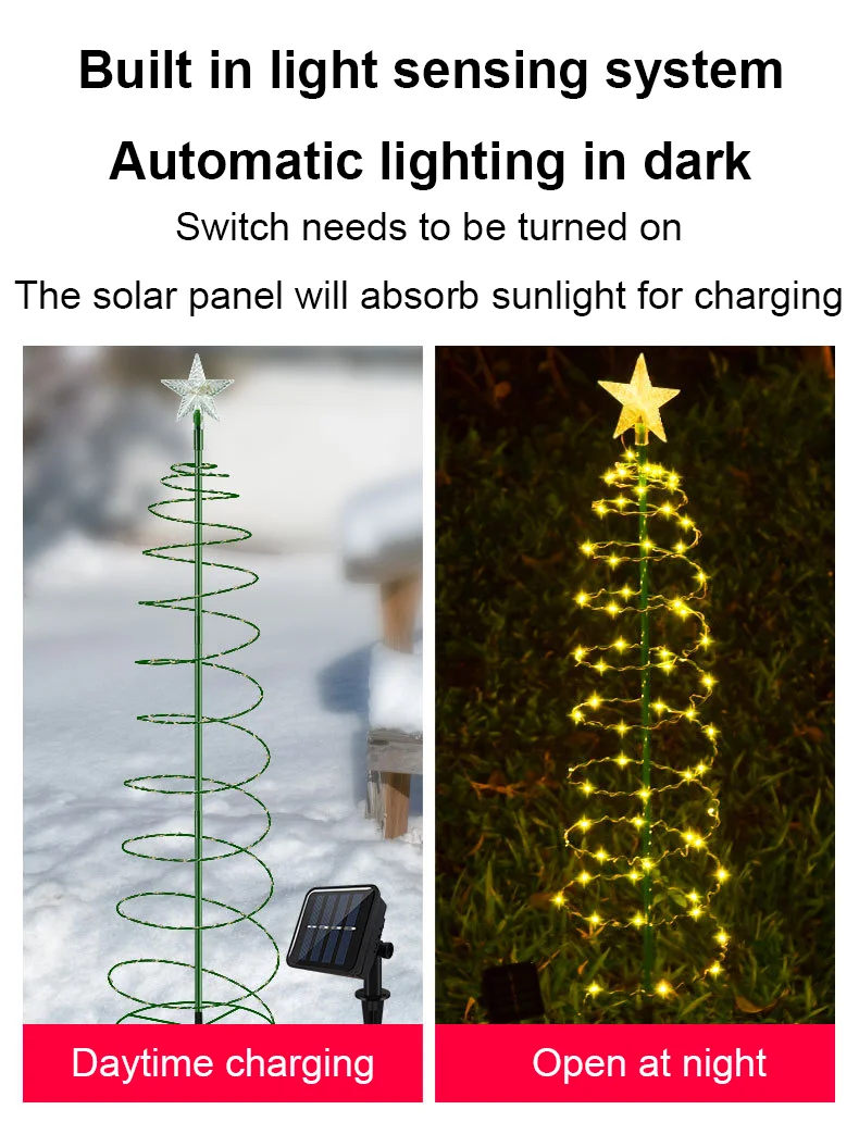 Natal luz solar led luminosa árvore de natal ornamento ao ar livre à prova dwaterproof água lâmpada decorativa corda festival decorações do jardim