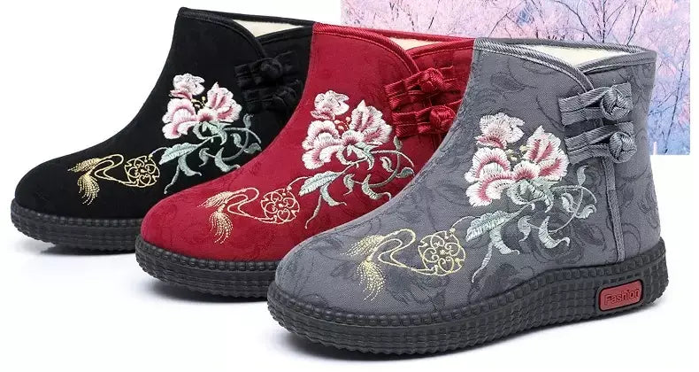 Sapatos de pano de inverno estilo étnico botas mujer sapatos femininos zapatos botas curtas quentes mulher bootie bordado algodão botas femininas