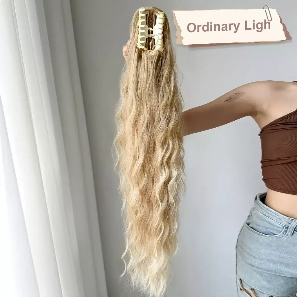 Aoosoo sintético água rabo de cavalo extensão do cabelo clipe no rabo de cavalo da mulher acessórios para o cabelo longo encaracolado peruca natural encaracolado preto