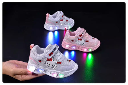 Sanrio led crianças sapatos para meninas bonito dos desenhos animados olá kitty sapatos de verão menina kawaii sapatos de fundo macio tênis casuais