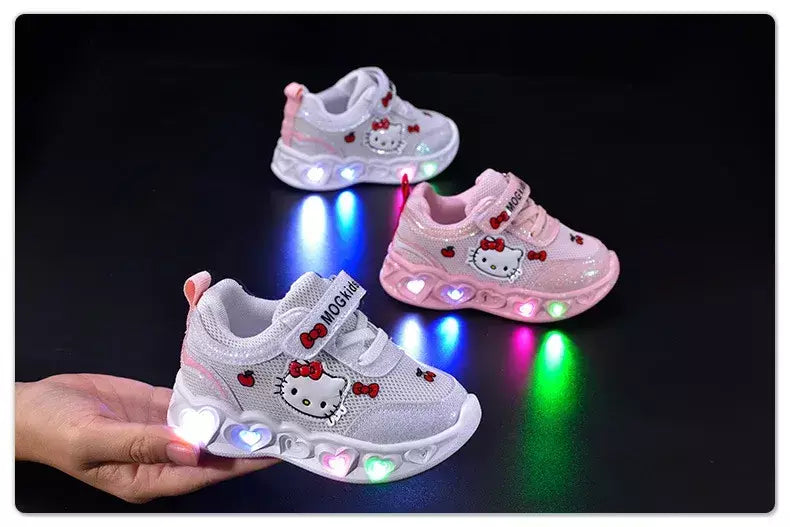 Sanrio led crianças sapatos para meninas bonito dos desenhos animados olá kitty sapatos de verão menina kawaii sapatos de fundo macio tênis casuais
