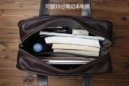 Maleta de couro retrô para homens, couro natural, bolsa vertical, bolsa de ombro casual, mochila masculina, adequada para laptop de 15 ", NZPJ