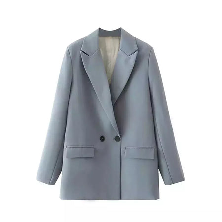 TRAF-Blazer de trespassado feminino, gola entalhada, manga comprida, chique, senhora do escritório, casaco vintage, casacos femininos, tops elegantes, moda