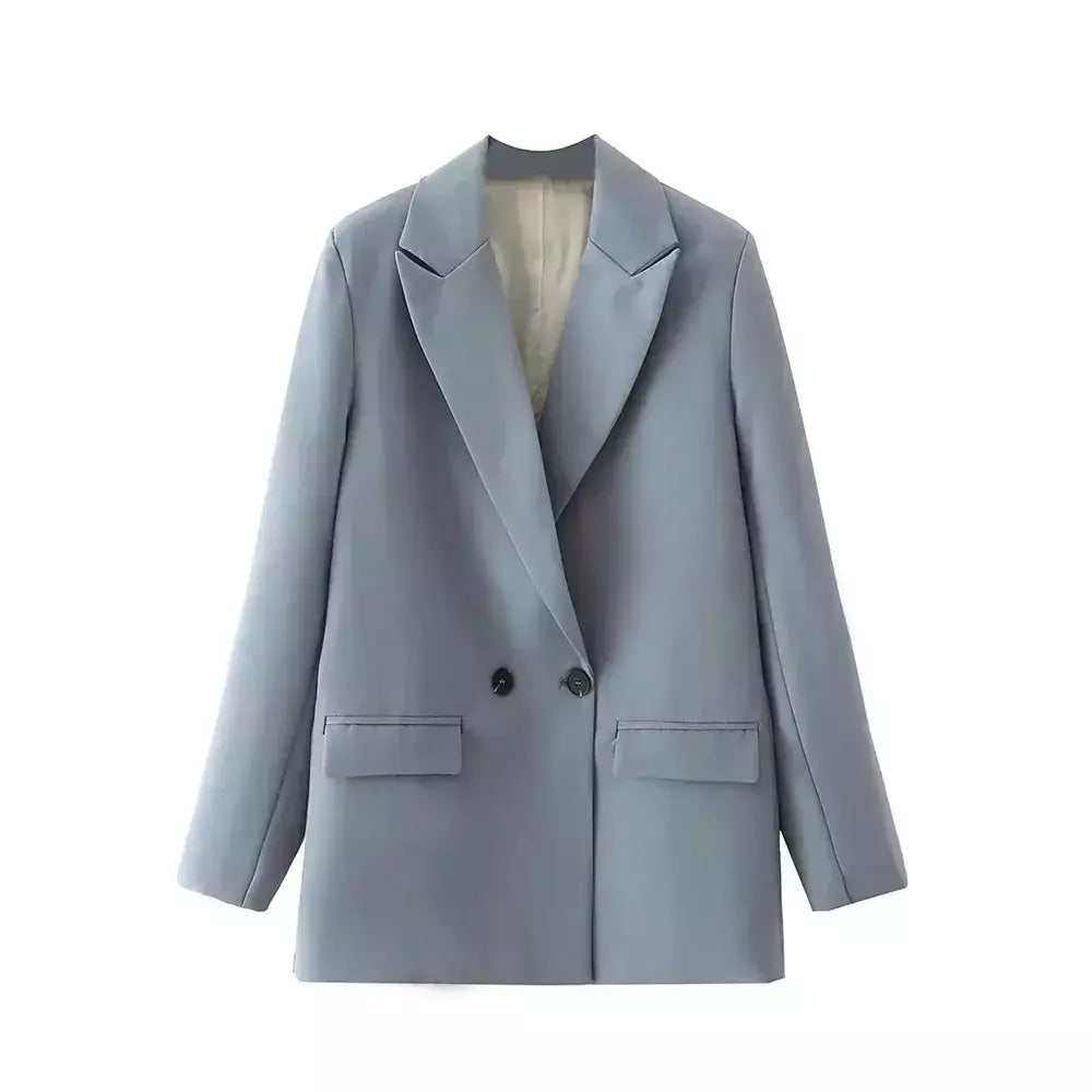 TRAF-Blazer de trespassado feminino, gola entalhada, manga comprida, chique, senhora do escritório, casaco vintage, casacos femininos, tops elegantes, moda