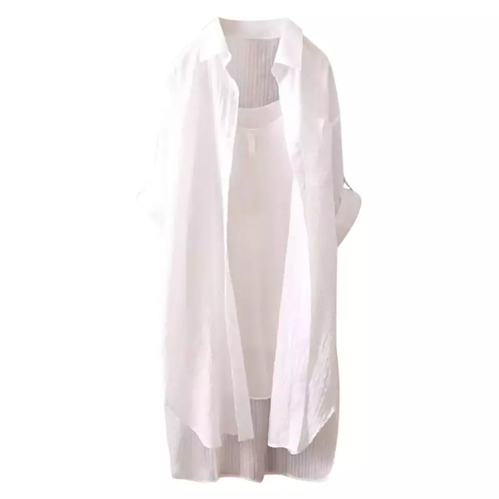 Camisa solta de comprimento médio feminina, tops de manga comprida, blusa casual, casaco feminino, moda verão
