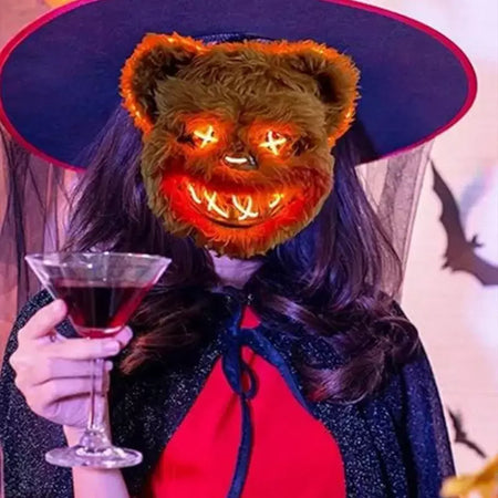 Nova luz led halloween cosplay máscara facial festa mostrar palco maquiagem horror sangrento coelho urso máscara dos desenhos animados carnaval cabeça capa