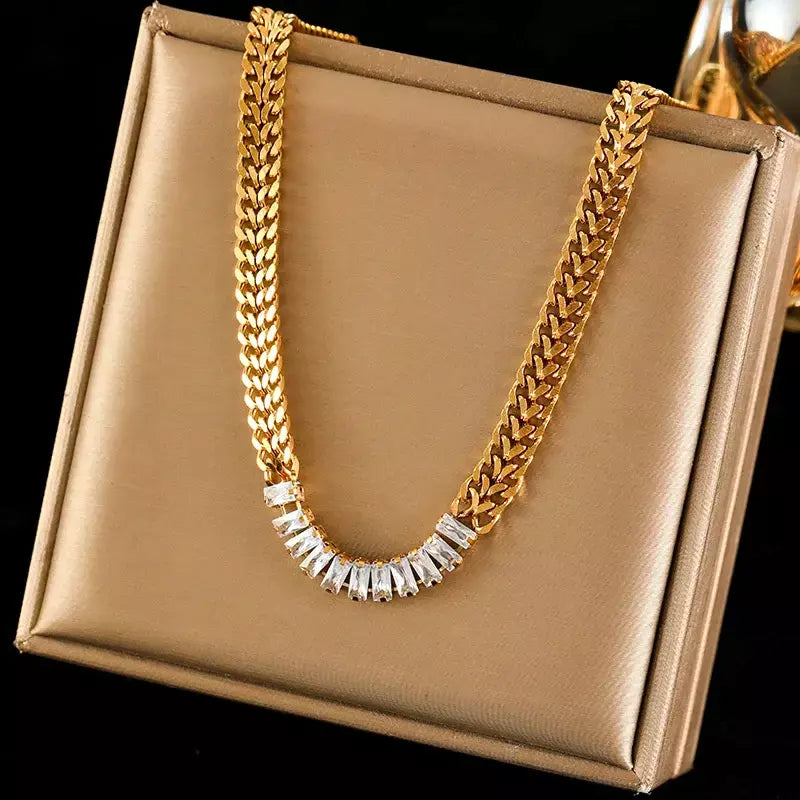 Eilieck 316l aço inoxidável metal charme corrente colar jóias de declaração 18k pvd banhado colar de pescoço corrente para mulher