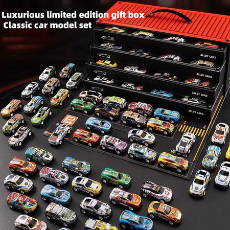 48 peças conjuntos de carros de liga metálica, modelos de carros de brinquedo, carros de corrida de carros de lata, modelos de carros clássicos, presentes de Natal