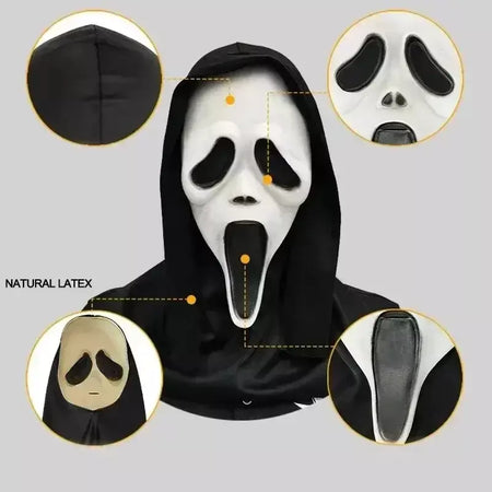 Látex grito ghostface máscara horror cabeça cheia máscara brincadeira cosplay traje filme assustador ghostface adereços decoração de casa fontes de festa