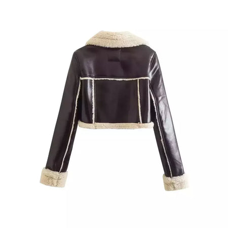 Jaqueta vintage de zíper frontal feminina, gola lapela, mangas compridas, roupas chiques femininas, monocromáticas, moda senhora