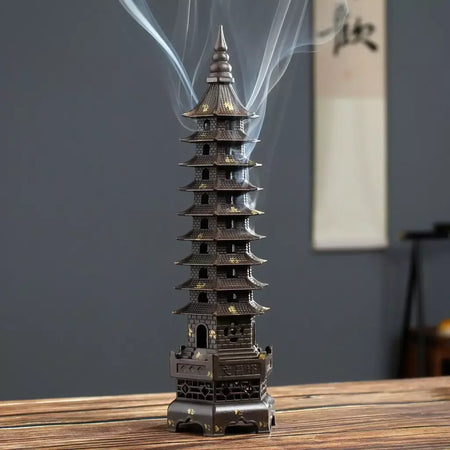 Queimador de incenso de liga chinesa, decoração tradicional cultural para casa, arquitetura, nove histórias, torre wenchang, sala de estar, escritório, ornamentos