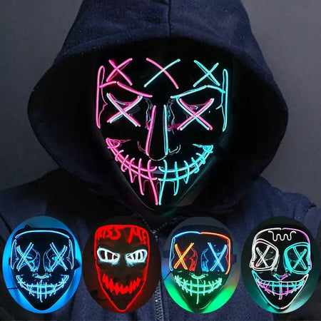 Neon sem fio led máscara de purga brilho no escuro cosplay máscara de terror halloween masquerade festa máscaras brilhantes engraçado vestir-se