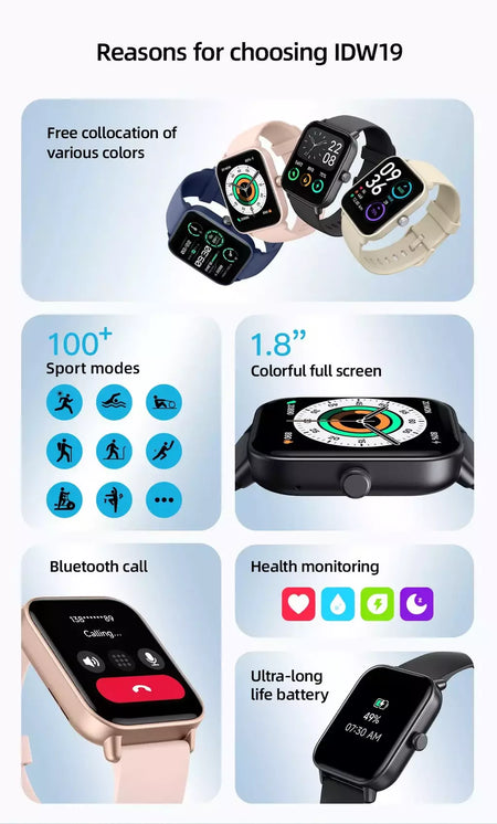 Built-in Alexa Smart Watch para Men e Women, IP68 Waterproof, Bluetooth Call, Stress Test, Blood Oxygen, Heart Rate, 5ATM, IDW19, 2023, New