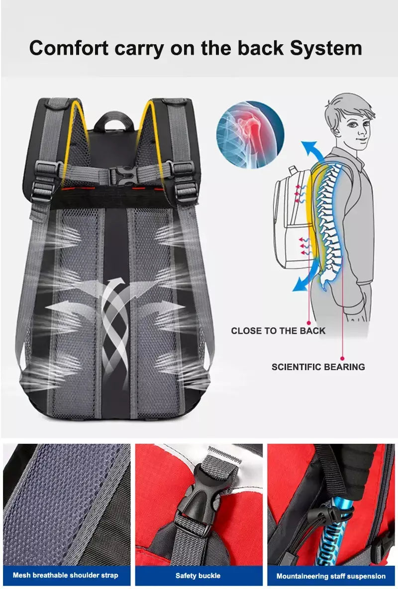 Nova mochila de viagem unissex, feminina e masculina, caminhadas ao ar livre, montanhismo, grande capacidade, leve, ciclismo, acampamento
