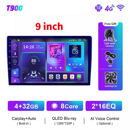 EKIY T900 8G 128G Universal Car Radio Multimídia Bru-ray QLED Navegação GPS Estéreo Android Auto Carplay BT 2 din DVD Unidade Principal