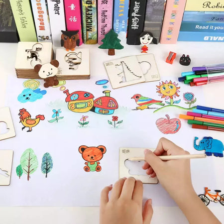 Estênceis de pintura de madeira para crianças, Brinquedos Montessori, Brinquedos de desenho, Aprendizagem Educacional, Presente Infantil, DIY, 20pcs