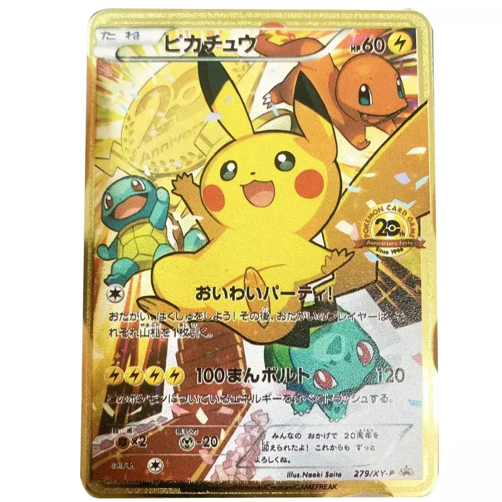 Pokemon English Metal Card Anime Pikachu Charizard Mewtwo Arceus Frog Flower Vmax GX Letters Game Collection Card Kids Toy Gifts