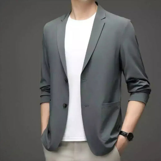 Blazers de negócios monocromáticos masculinos, blazers slim fit, botões duplos, lapela, mangas 3/4, terno de deslocamento, casaco do noivo