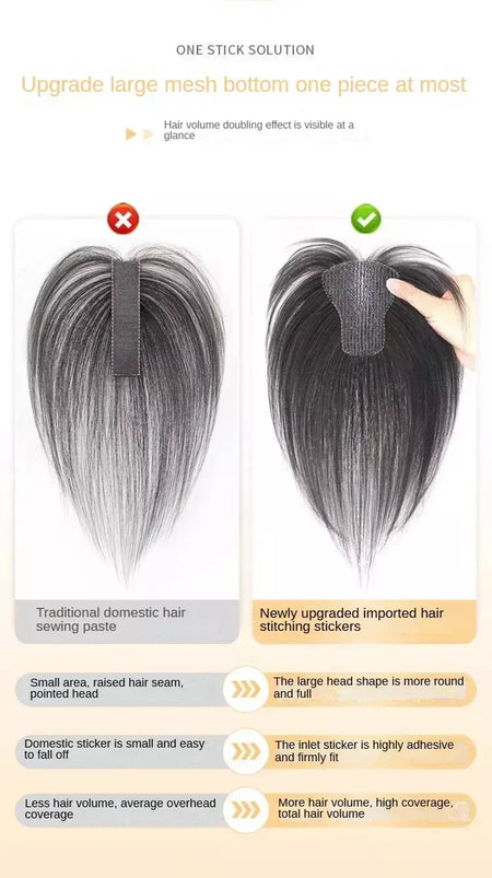 Nenhum clipes de cabelo humano franja francesa gancho e laço pasta mágica toppers para mulheres fácil de usar adesivos de costura remendos de cabelo extensão
