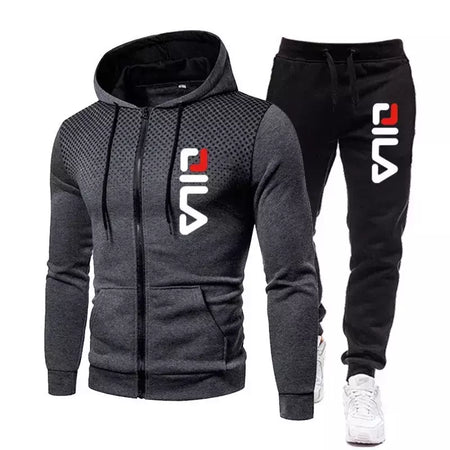 Fatos de treino e moletom de 2 peças masculinos, moletom com capuz com zíper, calça casual fitness, roupas esportivas para jogging, estampa inverno, 2022