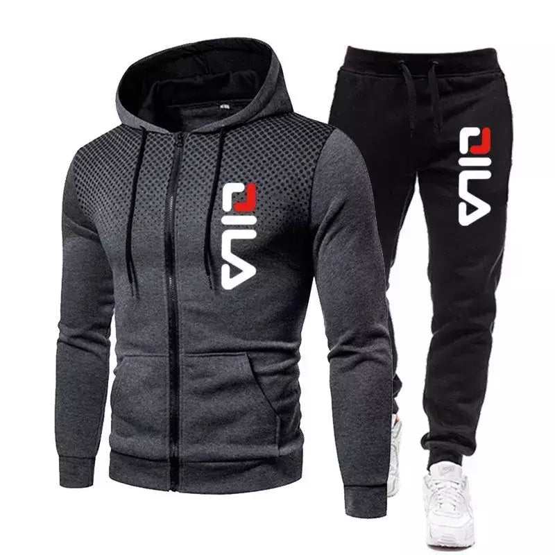 Fatos de treino e moletom de 2 peças masculinos, moletom com capuz com zíper, calça casual fitness, roupas esportivas para jogging, estampa inverno, 2022