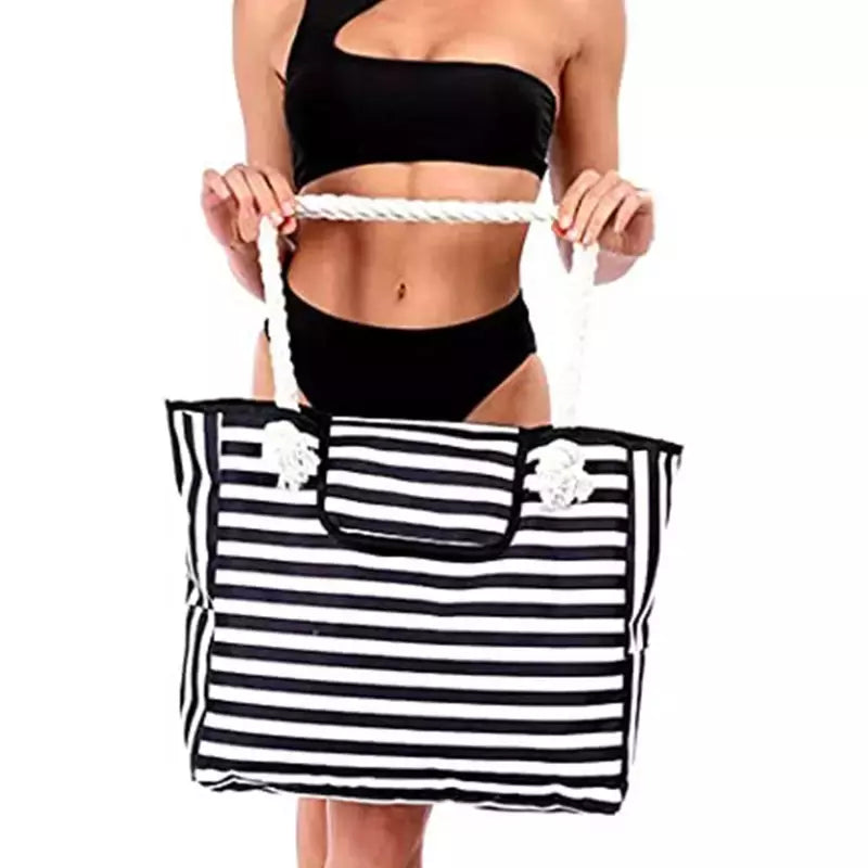 Bolsa casual listrada para mulheres, bolsa de ombro de grande capacidade, sacola de compras diárias, bolsa de praia para viagem escolar