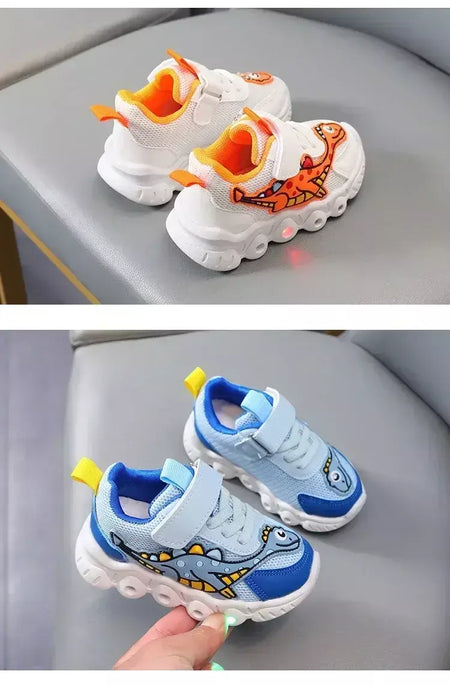 Sapatilhas LED bonitos dos desenhos animados das crianças, sapatos de malha respirável, sapatos iluminados, casual, iluminação, meninos, meninas, bebê