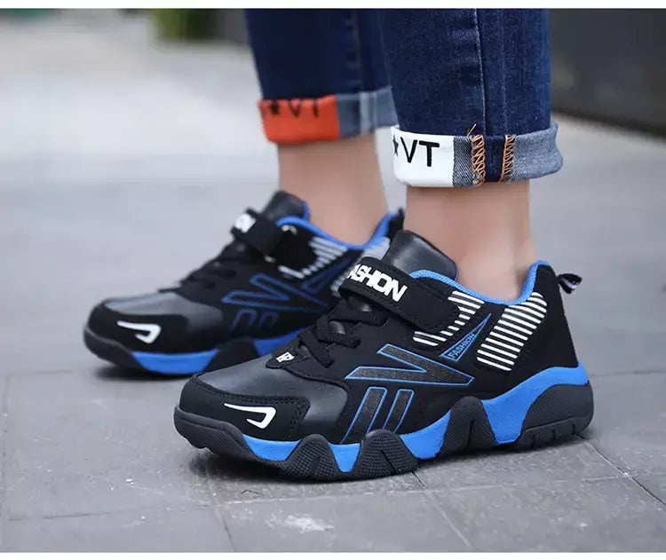 Quatro estações de couro crianças sapatos antiderrapantes ao ar livre tênis caminhada casual meninos esporte tênis tamanho 28-39
