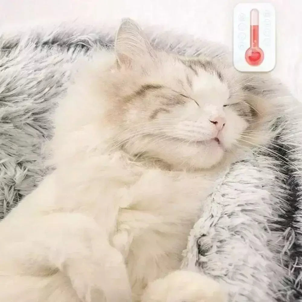Almofada redonda para gatos, sacos de dormir semi fechados para animais de estimação, pelúcia longa e macia 2 em 1, camas quentes para gatos, conforto simples, ninho de dormir quente para cachorros