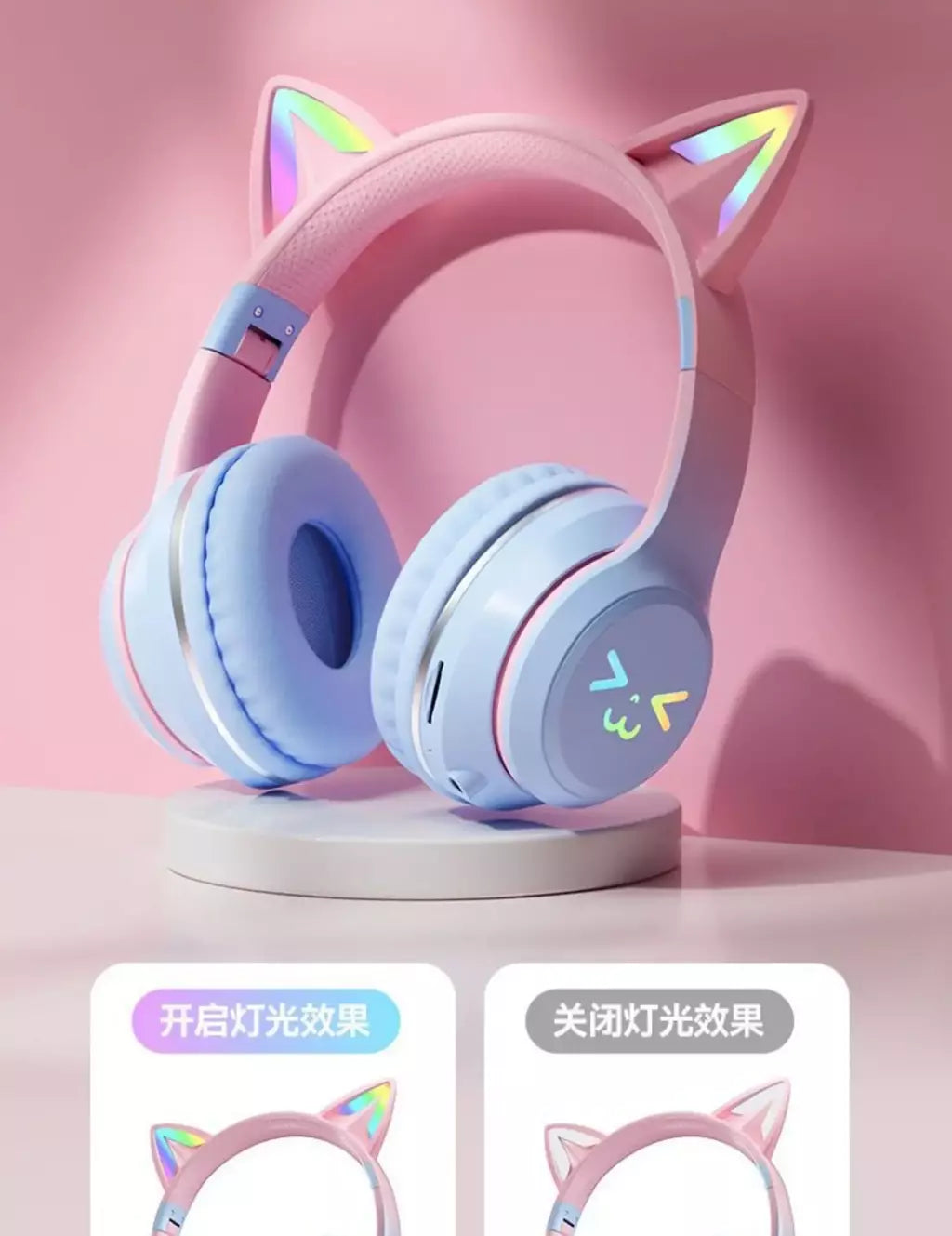 Orelhas de gato fone de ouvido rgb luz sorriso rosto tws fone de ouvido gradiente novo fone de ouvido rosa menina presente adequado para qualquer telefone
